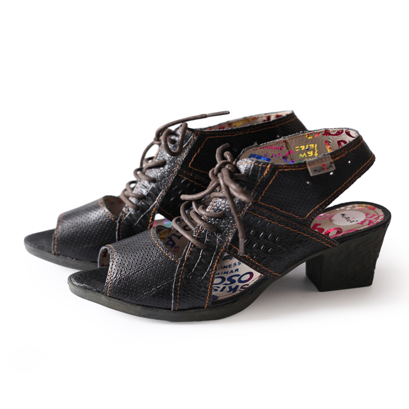 TMA EYES & MAiA Womens Lace-up Sandals Leather Mid Heeled Women Sandals TMA EYES & MAiA Womens Lace-up Sandals Leather Mid Heeled Women Sandals