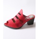 TMA EYES & MAiA Women Hollow-out Printed Leather Sandals Spliced Mid-Heeled Sandals