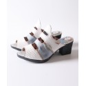 TMA EYES & MAiA Women Hollow-out Printed Leather Sandals Spliced Mid-Heeled Sandals
