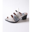 TMA EYES & MAiA Women Hollow-out Printed Leather Sandals Spliced Mid-Heeled Sandals