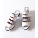 TMA EYES & MAiA Women Hollow-out Printed Leather Sandals Spliced Mid-Heeled Sandals