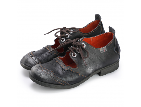 TMA EYES & MAiA Womens Leather Fashion Shoes with Breathable Lace-up Low Heel with Bare Instep Casual Shoes