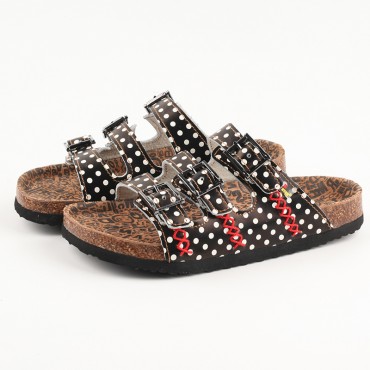 TMA EYESWomen's Hand-stitched Open-toed Insole Sandals Fashion Polka-dot Leather Three-buckle Casual Summer Slippers