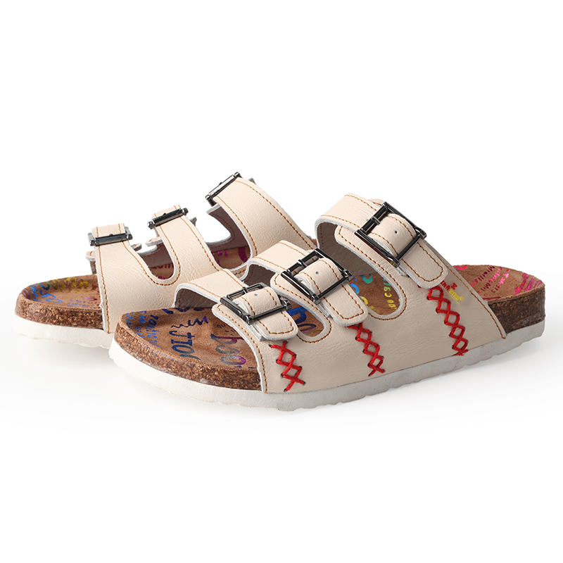 TMA EYES Women's hand stitching Open Toe Footbed Sandals Leather Lightweight Casual Slippers