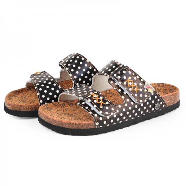 TMA EYES Women's hand stitching Open Toe Footbed Sandals Fashion polka dot leather Casual Slippers