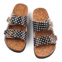 TMA EYES Women's hand stitching Open Toe Footbed Sandals Fashion polka dot leather Casual Slippers