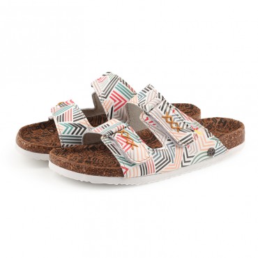 TMA EYES Women's Hand-sewn Open-toed Insole Sandals Fashion Striped Printed Leather Casual Slippers