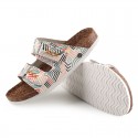 TMA EYES Women's Hand-sewn Open-toed Insole Sandals Fashion Striped Printed Leather Casual Slippers
