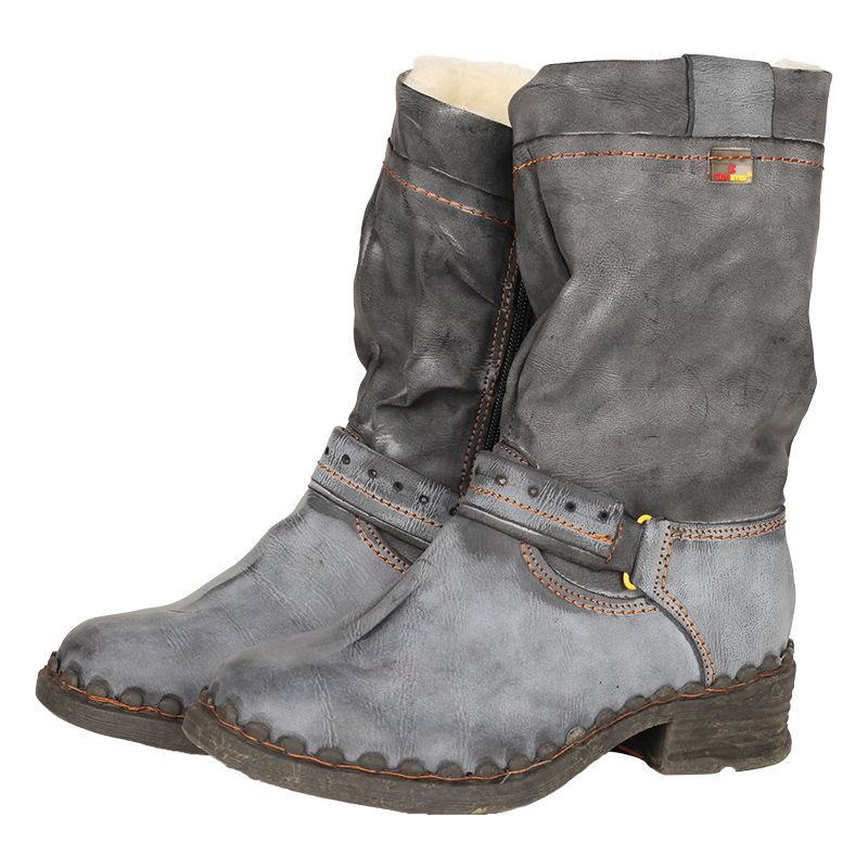 TMA EYES Buckle-Accent Leather Faux Fur Women Boots TMA EYES Buckle-Accent Leather Faux Fur Women Boots