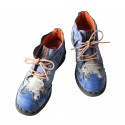 TMA EYES Leather Women's Ankle Boots Shoes for Outdoor,Medium heel, Floral Newspaper Printed Leather Material