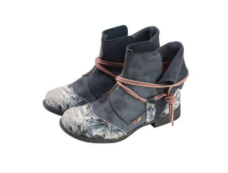 TMA EYES Women's Tie-Accent Leather Lazy Wear Slip-on Ankle Boots