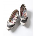 TMA EYES Patchwork Newspaper Printed Leather Low-Heeled Women Shoes TMA EYES Patchwork Newspaper Printed Leather Low-Heeled Women Shoes