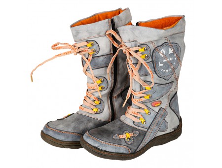 TMA EYES Patchwork Stitch-Detail PU Leather Mid-Calf Women's Boot