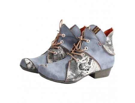 TMA EYES Lace Up Newspaper Print Leather Women's Ankle Boots