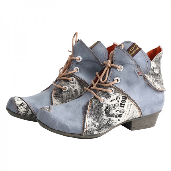 TMA EYES Lace Up Newspaper Print Leather Women's Ankle Boots TMA EYES Lace Up Newspaper Print Leather Women's Ankle Boots