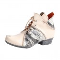 TMA EYES Lace Up Newspaper Print Leather Women's Ankle Boots TMA EYES Lace Up Newspaper Print Leather Women's Ankle Boots