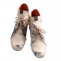 TMA EYES Lace Up Newspaper Print Leather Women's Ankle Boots TMA EYES Lace Up Newspaper Print Leather Women's Ankle Boots