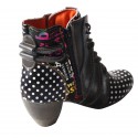 TMA EYES Polka Dot LEather Women Boots With Moccasin Hand Stitching