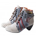 TMA EYES Polka Dot LEather Women Boots With Moccasin Hand Stitching